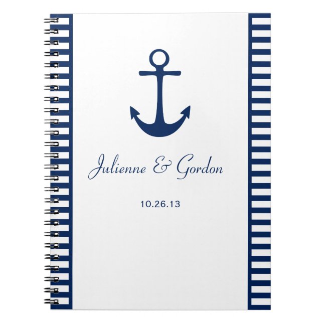 Cuaderno Invitado de Nautical Theme Navy Blue White Stripes (Frente)