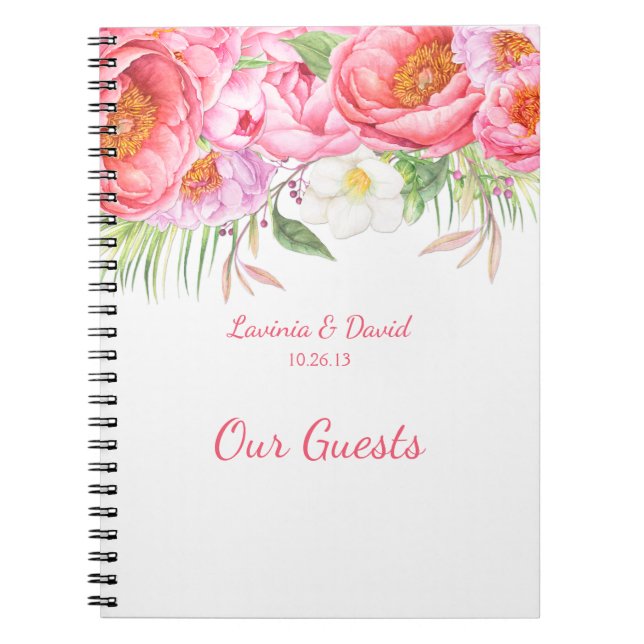 Cuaderno Invitado de Pink Peonies Watercolor Florals (Frente)
