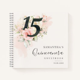Cuaderno Invitado de Qunceanera con flores rosadas de cumpl