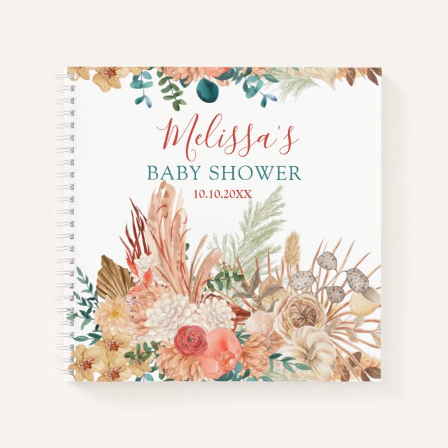Cuaderno Invitado de Rustic Boho Floral en Baby Shower (Anverso)