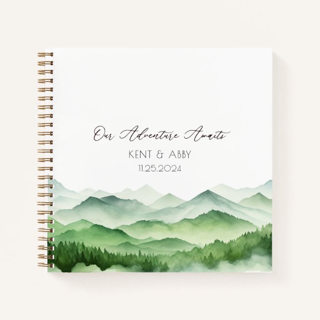 Cuaderno Invitado de Sage Green Mountain Watercolor Boda (Anverso)