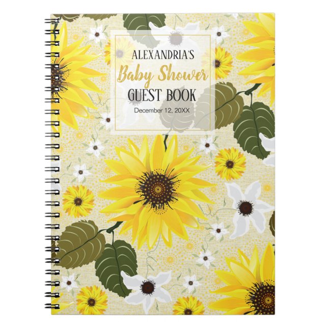 Cuaderno Invitado en Baby Shower del Sunflower Floral Garde (Frente)