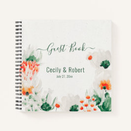 Cuaderno Invitado floral blanca de Naranja Rústico Verde Fo
