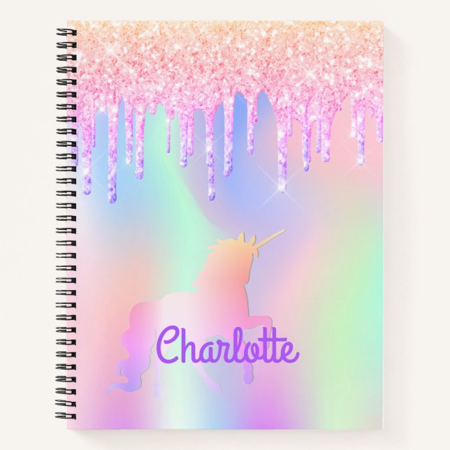 Cuaderno Iridescendiente rosa purpurina de unicornio (Anverso)
