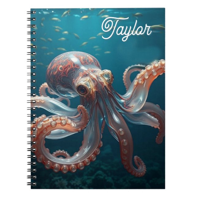 Cuaderno Iridescent Glass Octopus Art | Personalized (Frente)