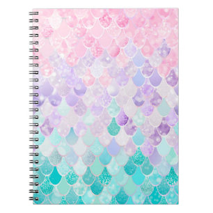 Cuaderno Iridiscente en colores pastel de la sirena linda,