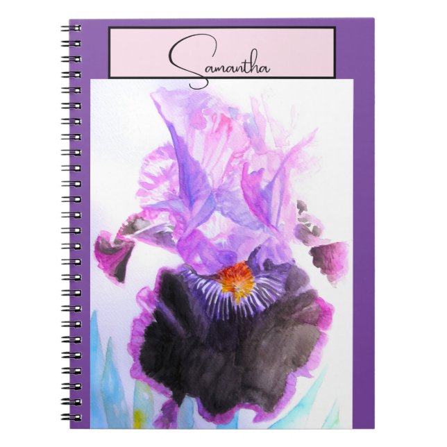Cuaderno Iris Irises Flower Watercolor Floral Purple Art (Frente)