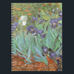 Cuaderno Irises de Vincent van Gogh<br><div class="desc">Irises (1889) de Van Gogh es una pintura vintage post impresionsionismo de arte fino de naturaleza floral. Un grupo de iris morados con barba y una sola flor blanca de iris que crece en un jardín. Fue una de sus primeras pinturas cuando estuvo en el asilo en Saint-Remy-de-Provence. En 1987...</div>