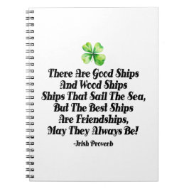Cuaderno Irish Friendship Ships Proverb Four Leaf Clover 