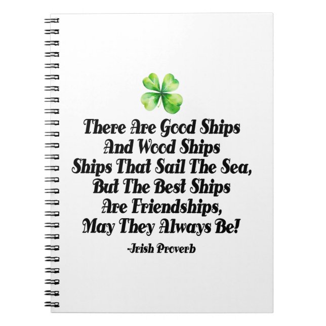 Cuaderno Irish Friendship Ships Proverb Four Leaf Clover  (Frente)