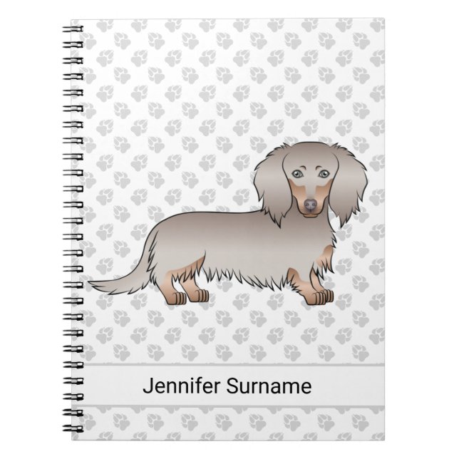 Cuaderno Isabella Y Tan Largo Pelo Dachshund Perro Y Texto (Frente)