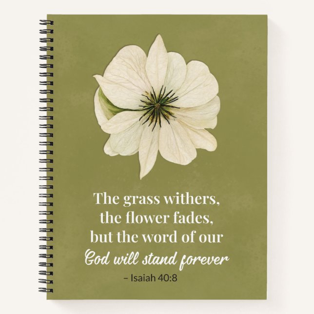 Cuaderno Isaiah 40:8 Biblia floral contra periódico cristia (Anverso)