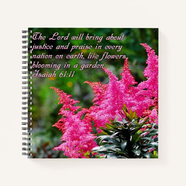 Cuaderno Isaiah 61:11 Inspirador floral rosado (Anverso)