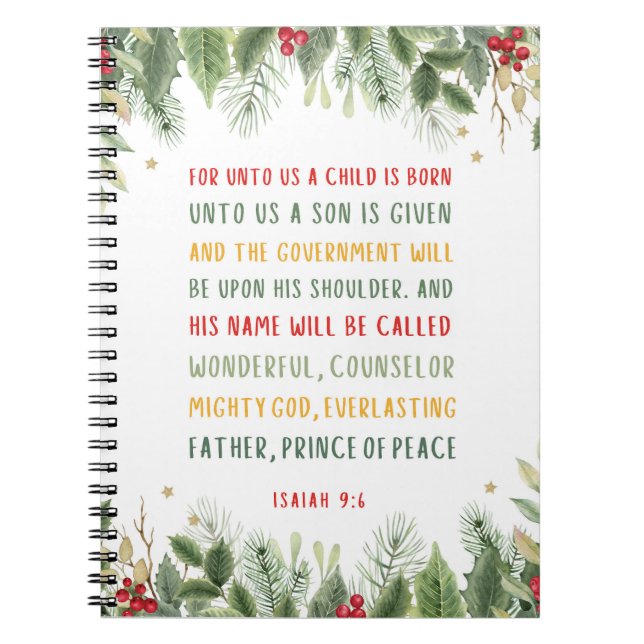 Cuaderno Isaías 9:6 Para Nosotros Un Niño Nace Navidades (Frente)