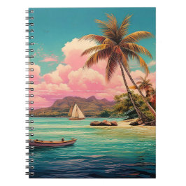 Cuaderno Isla de cosecha hawaiana, palmera, barco, rosa