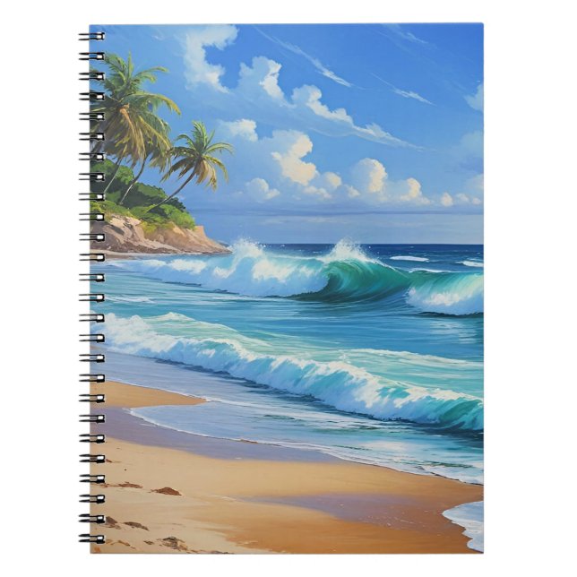 Cuaderno Isla tropical, azul hermoso, (Frente)