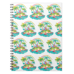 Cuaderno Isla tropical con palmeras y arcoiris