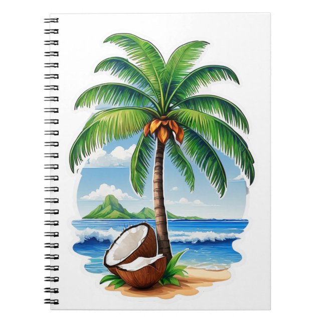 Cuaderno Isla Tropical de Árbol de Coco (Frente)