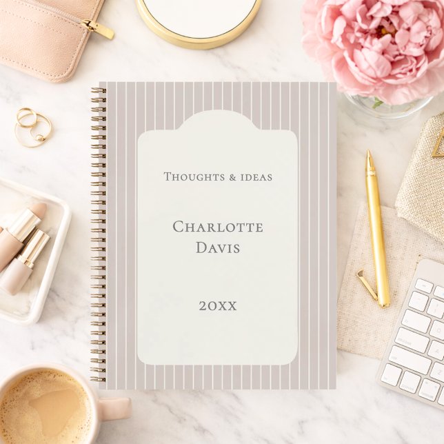 Cuaderno Ivory taupe pinstriped elegant modern (Subido por el creador)
