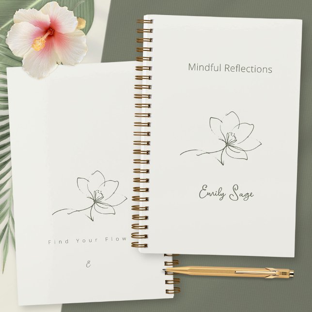 Cuaderno Ivory Zen Yoga Floral Line Art Sage Green Luxury (Ivory Zen Yoga Floral Line Art Sage Green Luxury Notebook ©Susanne Sachers - Sunny Wanderlust 🌞✈️)