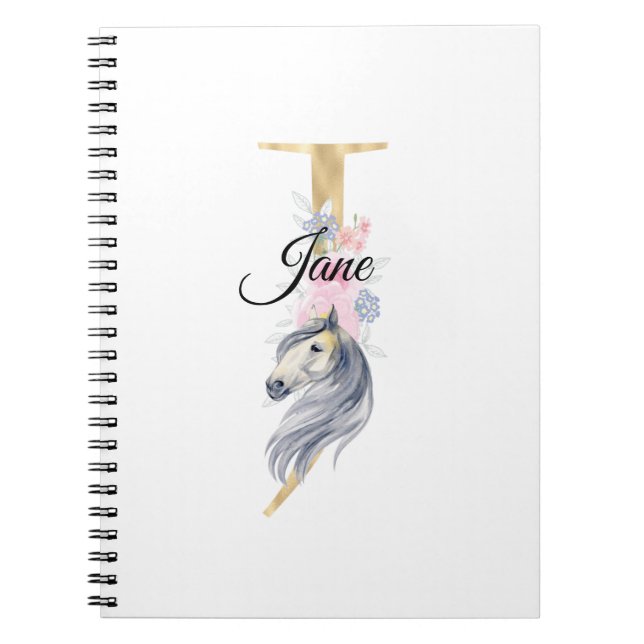 Cuaderno J letter personalised name monogram with horse (Frente)