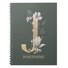 Cuaderno J Monograma Floral Personalizado
