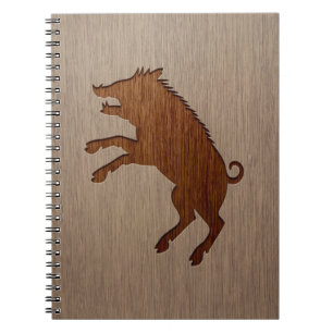 Cuaderno Jabalí grabado en el diseño de madera