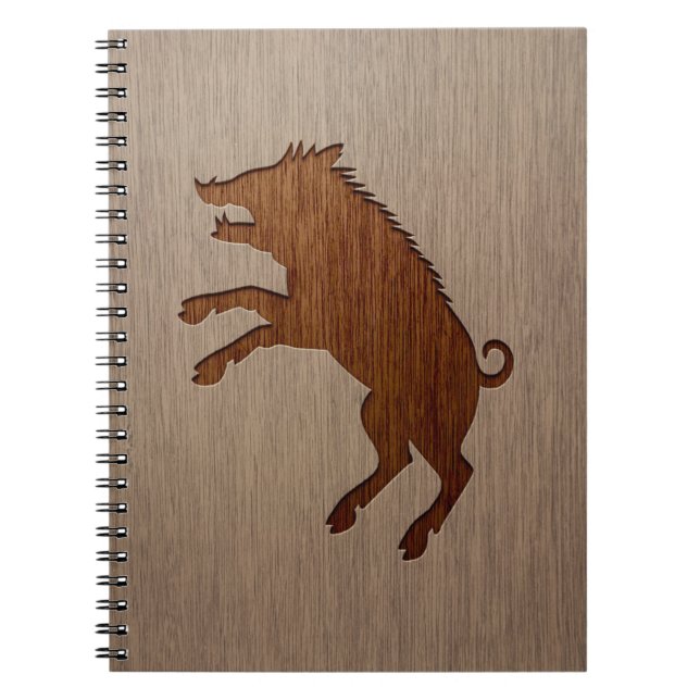 Cuaderno Jabalí grabado en el diseño de madera (Frente)