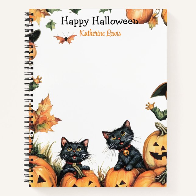 Cuaderno Jack o Lantern, Black Cats and Scarecrow Halloween (Anverso)