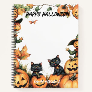 Cuaderno Jack o Lantern, gatos negros y espantapájaros