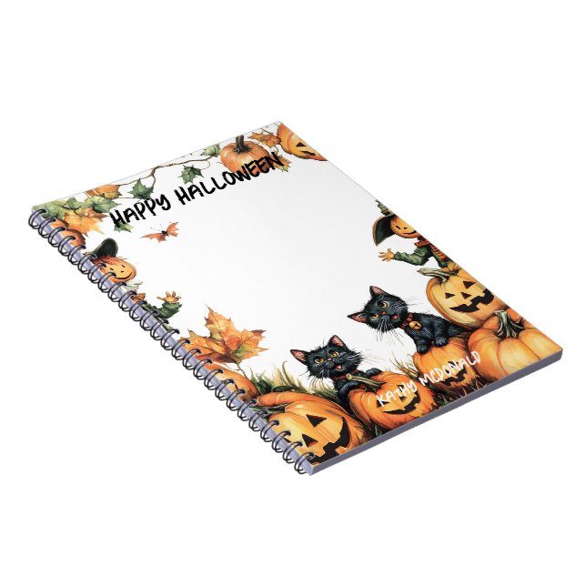 Cuaderno Jack o Lantern, gatos negros y espantapájaros (Lado Derecho)
