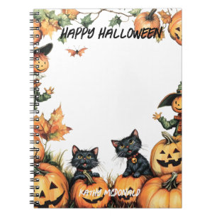 Cuaderno Jack o Lantern, gatos negros y espantapájaros