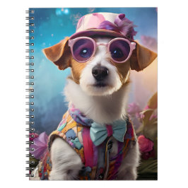 Cuaderno Jack Russell, anteojos rosados y gorra rosa