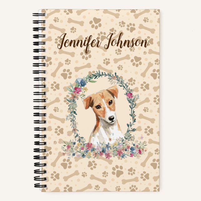 Cuaderno Jack Russell Dog Paw Print & Floral Cute (Anverso)