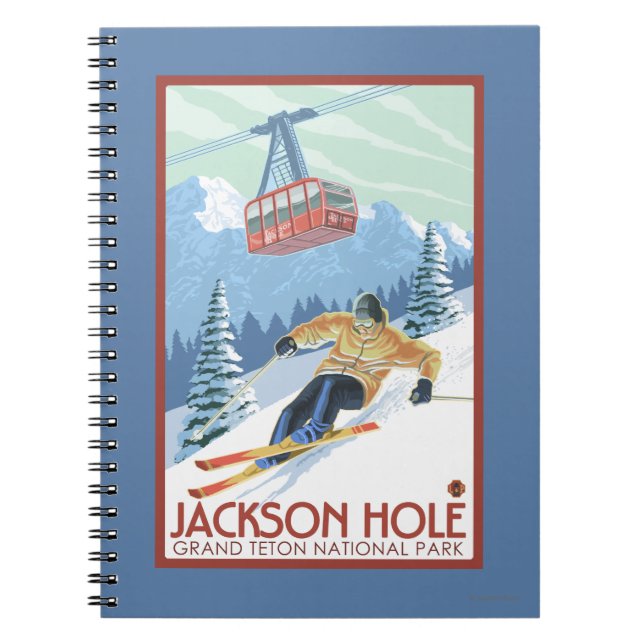 Cuaderno Jackson Hole, esquiador Wyoming y tranvía (Frente)