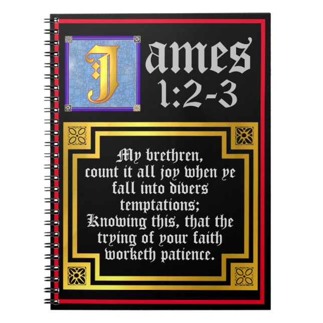 Cuaderno James 1:2 1:3 Cita bíblica iluminada de KJV (Frente)