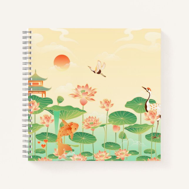 Cuaderno Japanese Garden Koi Pond and Waterlilies Art (Anverso)