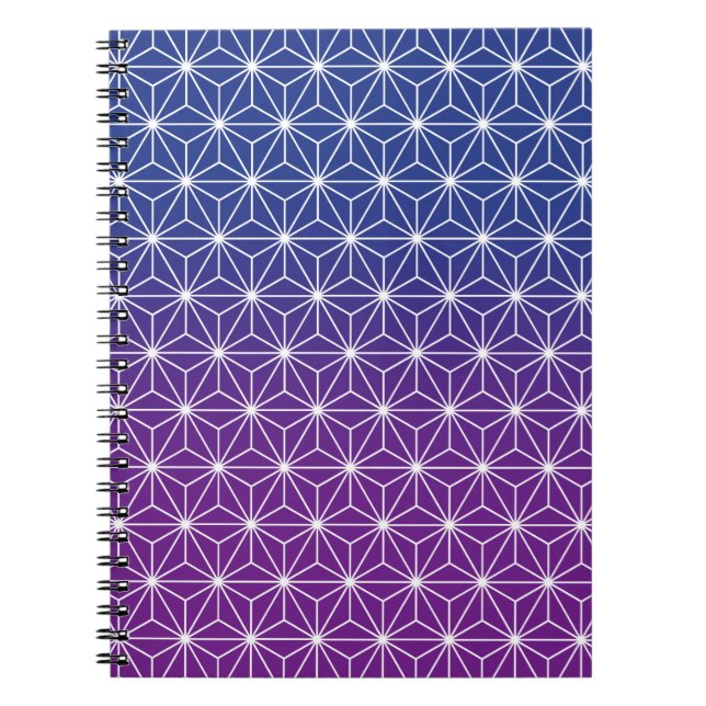 Cuaderno Japonesa Asanoha Impresión tradicional Azul y Púrp (Frente)