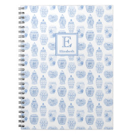 Cuaderno Jar De Jengibre Blanco Y Azul Monogramado