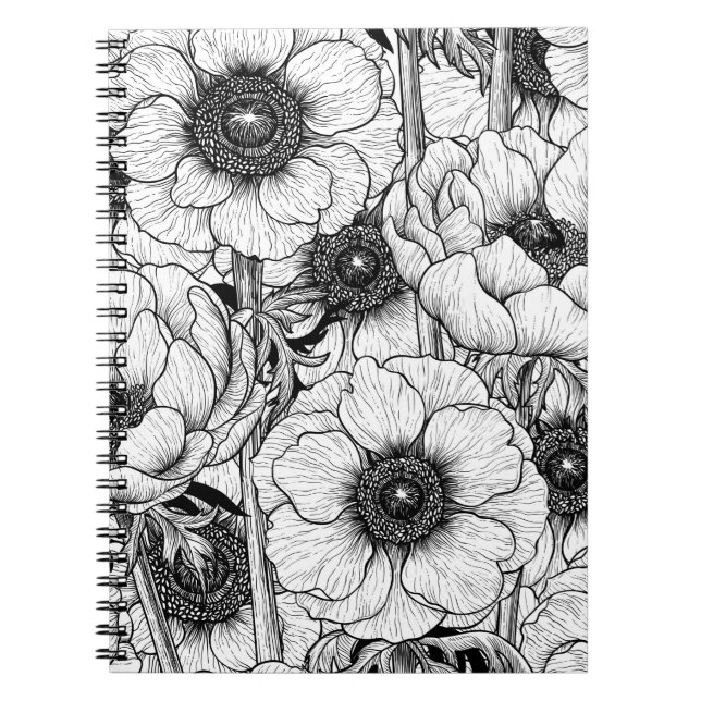 Cuaderno Jardín anémico en blanco y negro (Frente)