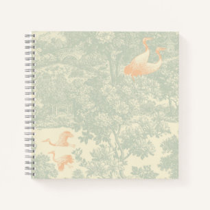 Cuaderno Jardín asiático botánico con grulla de chinoiserie