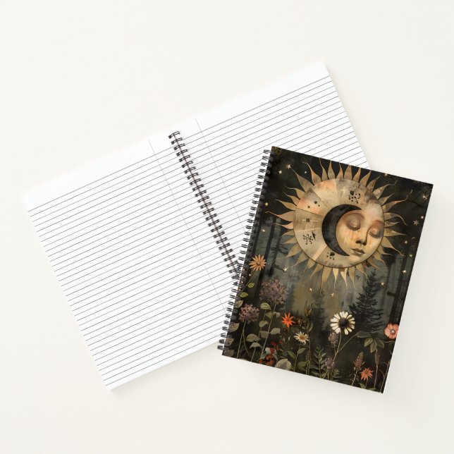 Cuaderno Jardín Bohemio Celestial del Sol y la Luna de Flor (Interior)