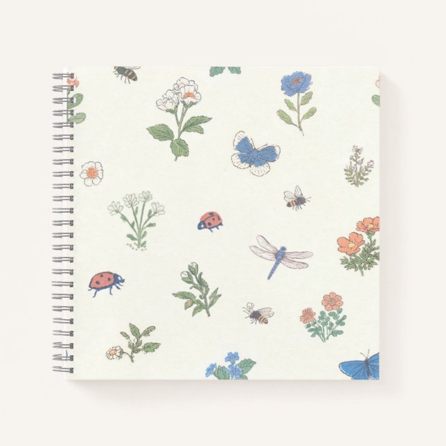 Cuaderno Jardín Botánico de Flores Patrón de Pradera Silves (Anverso)