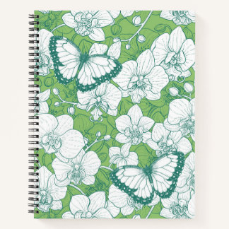 Cuaderno Jardín Botánico de Orquídeas con Mariposas en verd