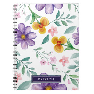 Cuaderno Jardín Botánico Floral Morado Amarillo Personaliza