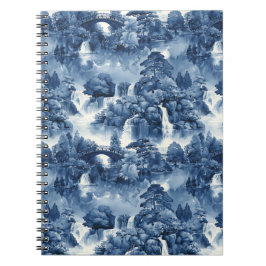 Cuaderno Jardín de agua japonés en porcelana azul blanca