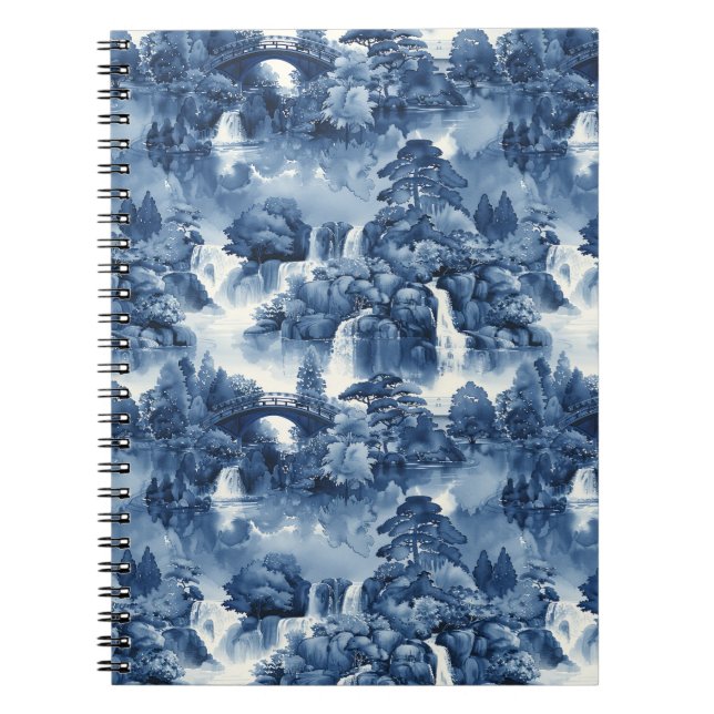 Cuaderno Jardín de agua japonés en porcelana azul blanca (Frente)
