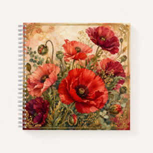 Cuaderno Jardín de amapolas lujoso de tonos joya