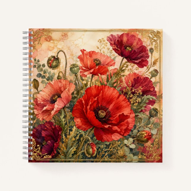 Cuaderno Jardín de amapolas lujoso de tonos joya (Anverso)