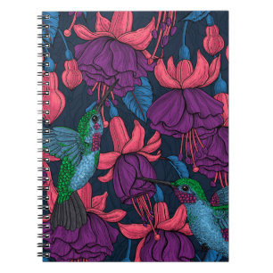 Cuaderno Jardín de colibrís en morado y azul